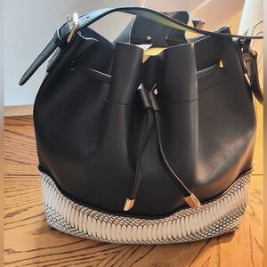 Black and White Leather Bucket Bag
